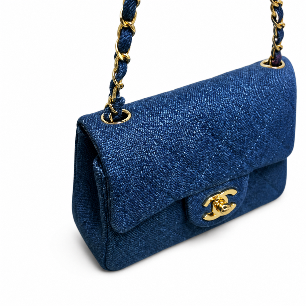 Chanel Denim Quilted Mini Classic Flap Bag 17.5cm