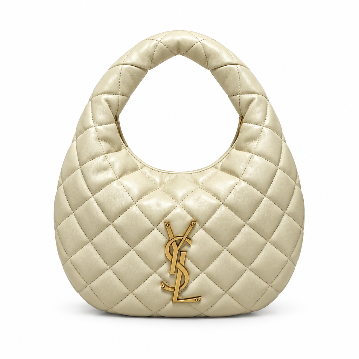 YSL Saint Laurent Quilted Leather Hobo Bag Ivory