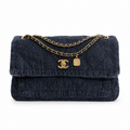 Chanel Denim Quilted Flap Bag | CC Turn-Lock Gold Chain Navy — 35x24cm