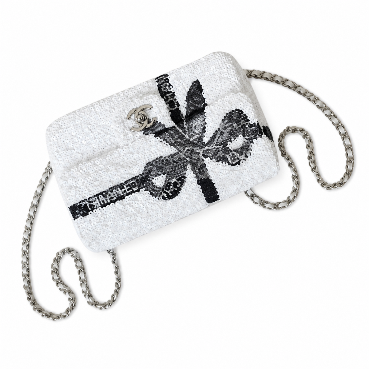 Chanel Ivory Sequin Bow Chain Crossbody Bag