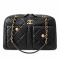 Chanel Quilted Lambskin Dual Pocket Bowling Bag Black 21×33×15cm