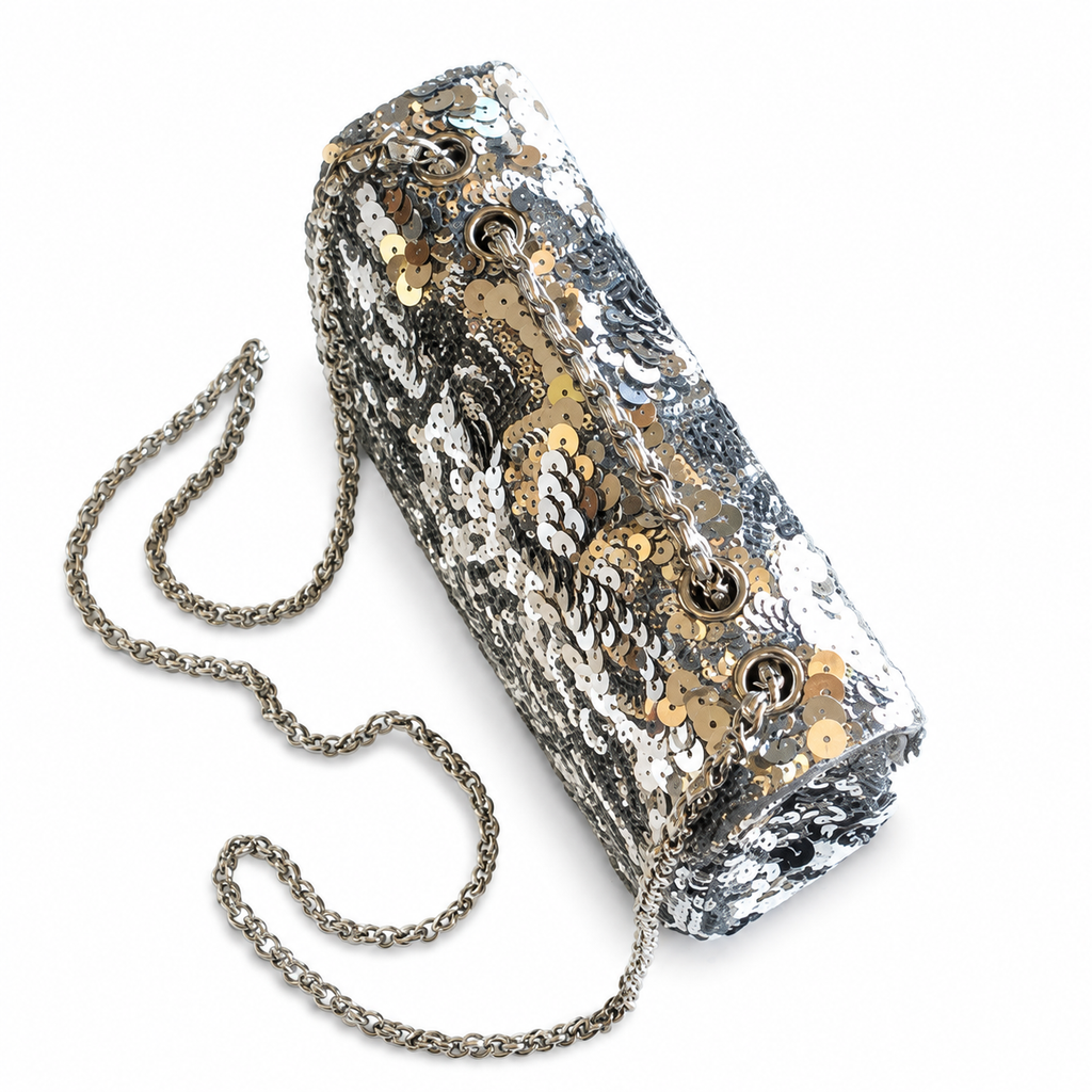 Chanel Silver & Gold Large Mirror Sequin Medium Flap Bag