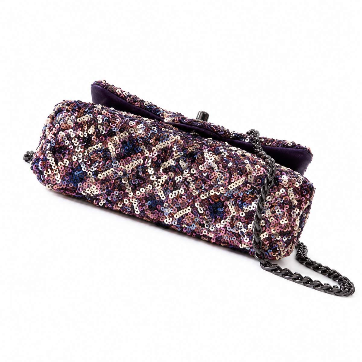 Chanel Multicolour Sequin Diamond-Quilted Flap Bag | Aubergine & Mixed Tones, Gunmetal CC & Chain