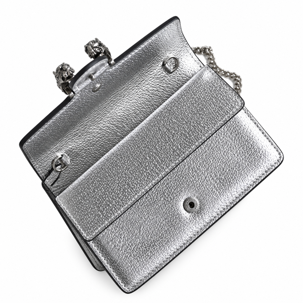 Gucci Dionysus Mini Bag in Silver Metallic Leather