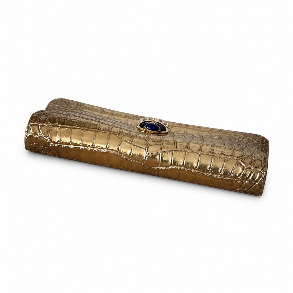 Chanel Metallic Gold Croc Jewel Clasp Clutch