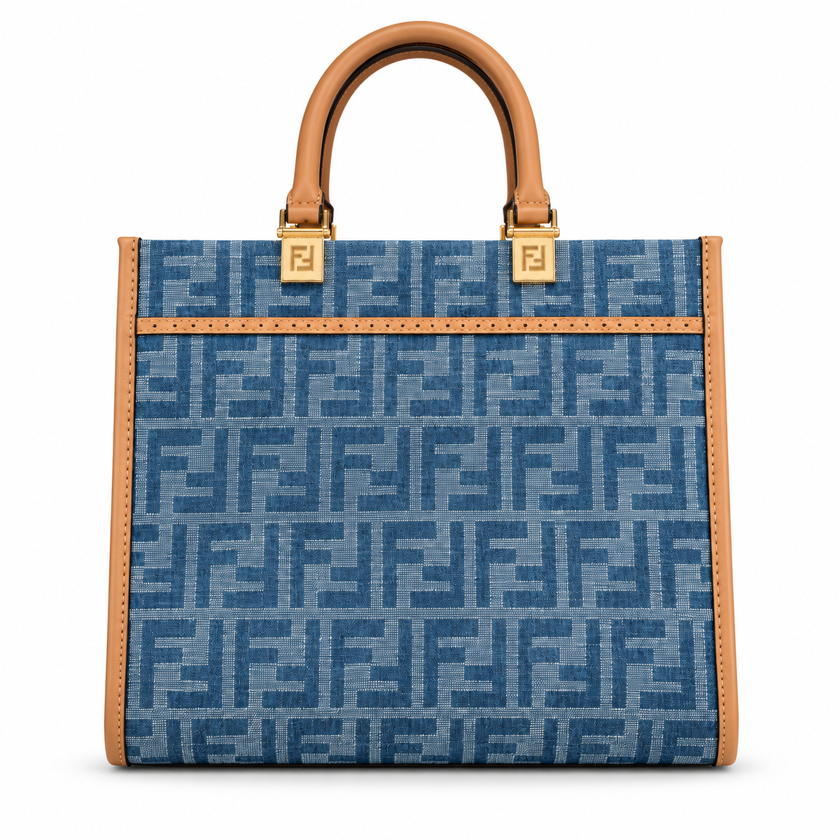 Fendi FF Logo Leather Medium Tote Bag 22.5x25x12cm