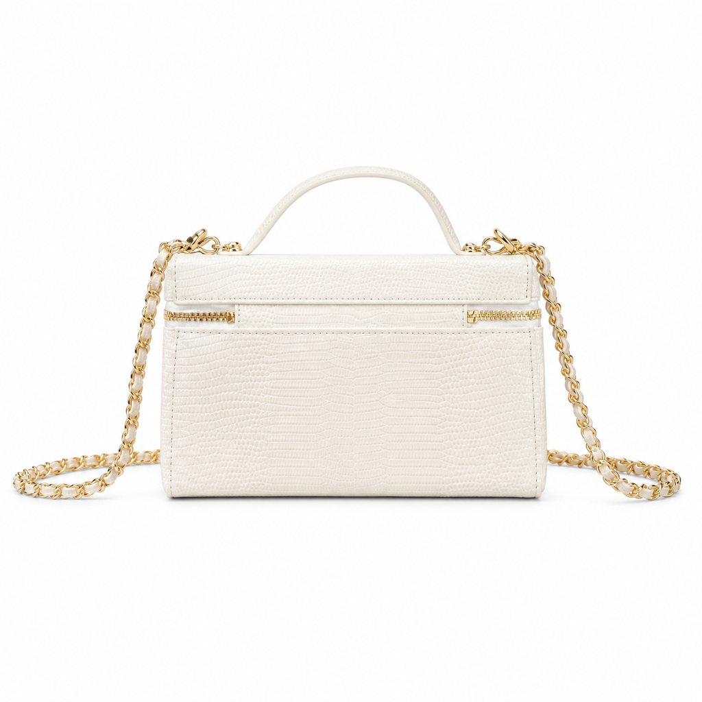 Chanel Vanity Case White Croc-Embossed Gold Hardware 18cm