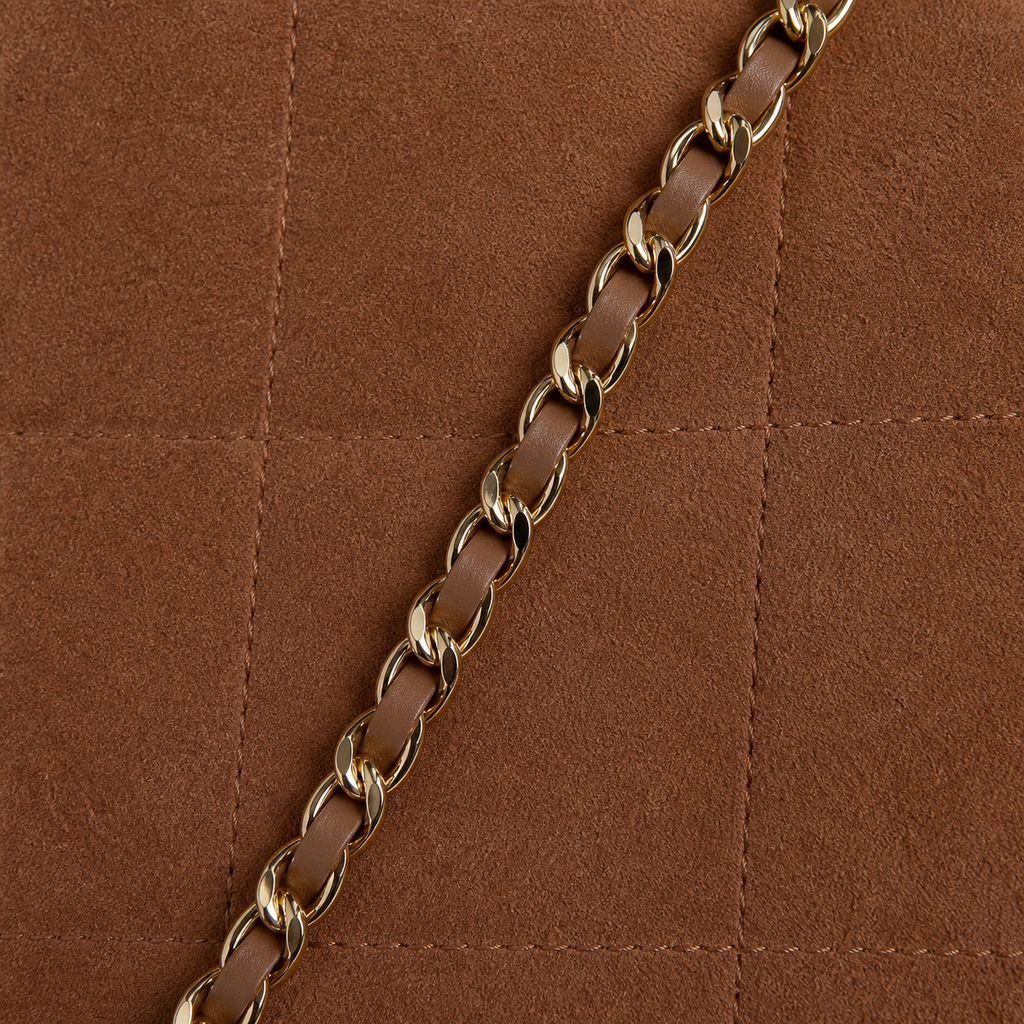 Chanel Camel Quilted Suede Single Flap | Gold Square Push-Lock & CC Clips — 22cm