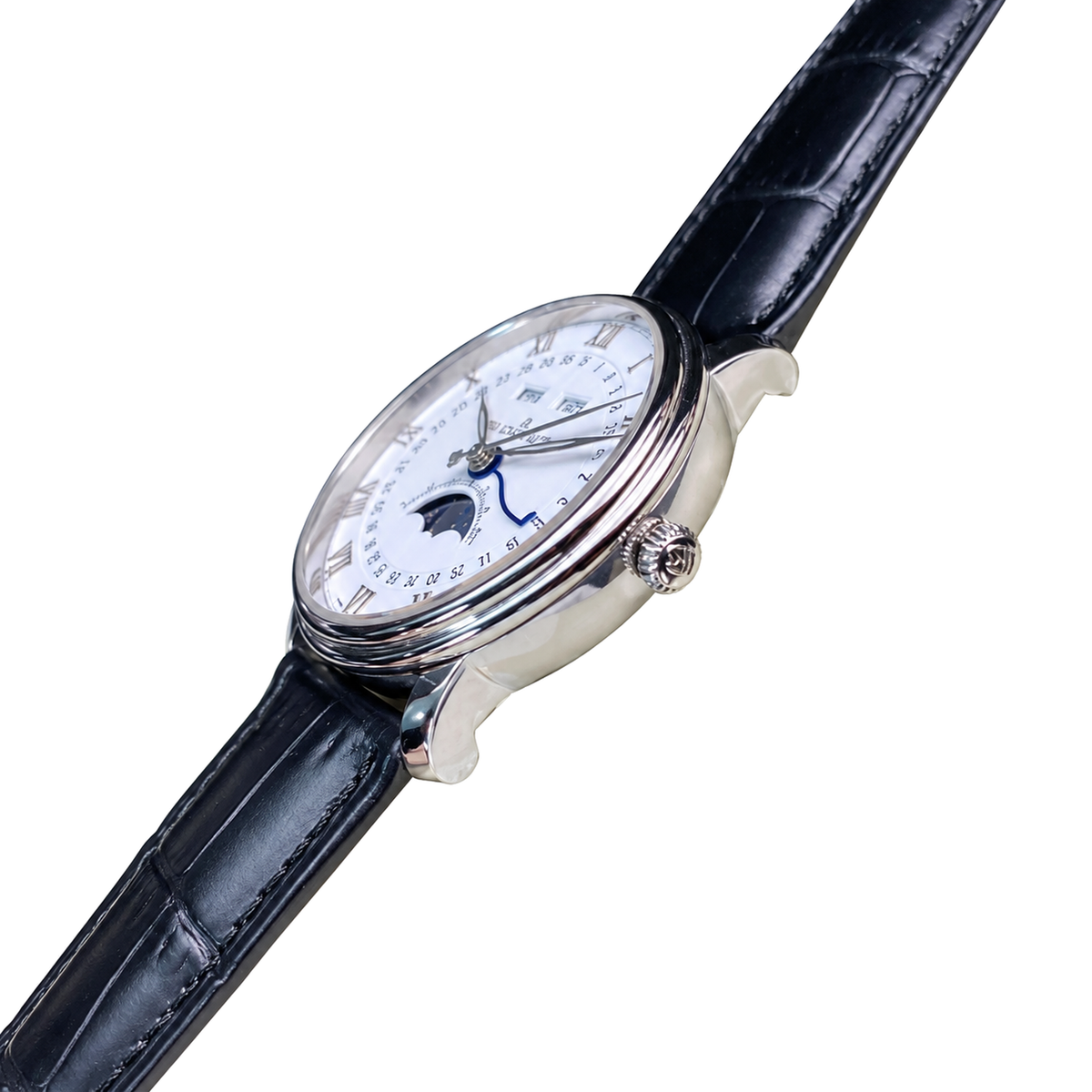 Blancpain Villeret Quantième Complet – Steel White Dial Blue Hands Moonphase Calendar Swiss Automatic
