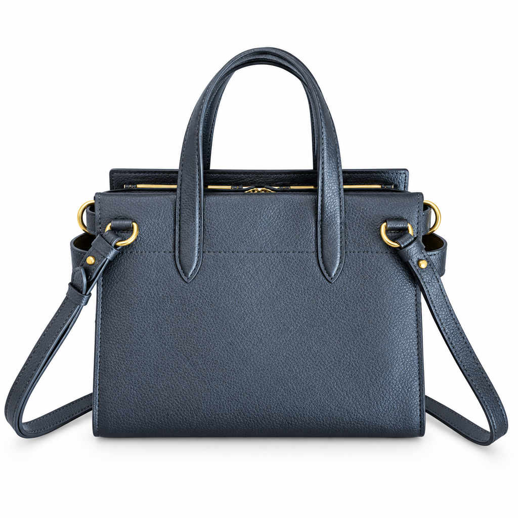 Burberry Navy Check-Panel Top Handle Bag
