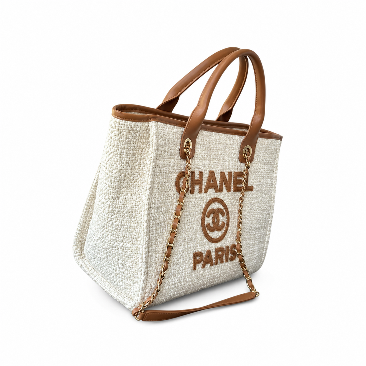 Chanel Deauville Tweed Tote 33cm Ivory Brown