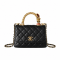Chanel Black Quilted Lambskin Mini Flap | Jeweled Handle & Garnet Gemstone — 19cm
