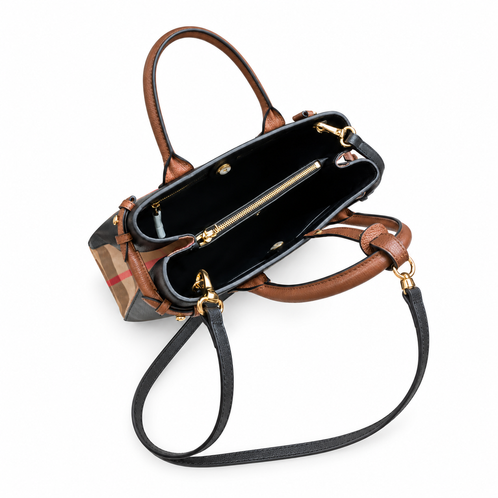 Burberry Black & Tan Refined Top Handle Bag