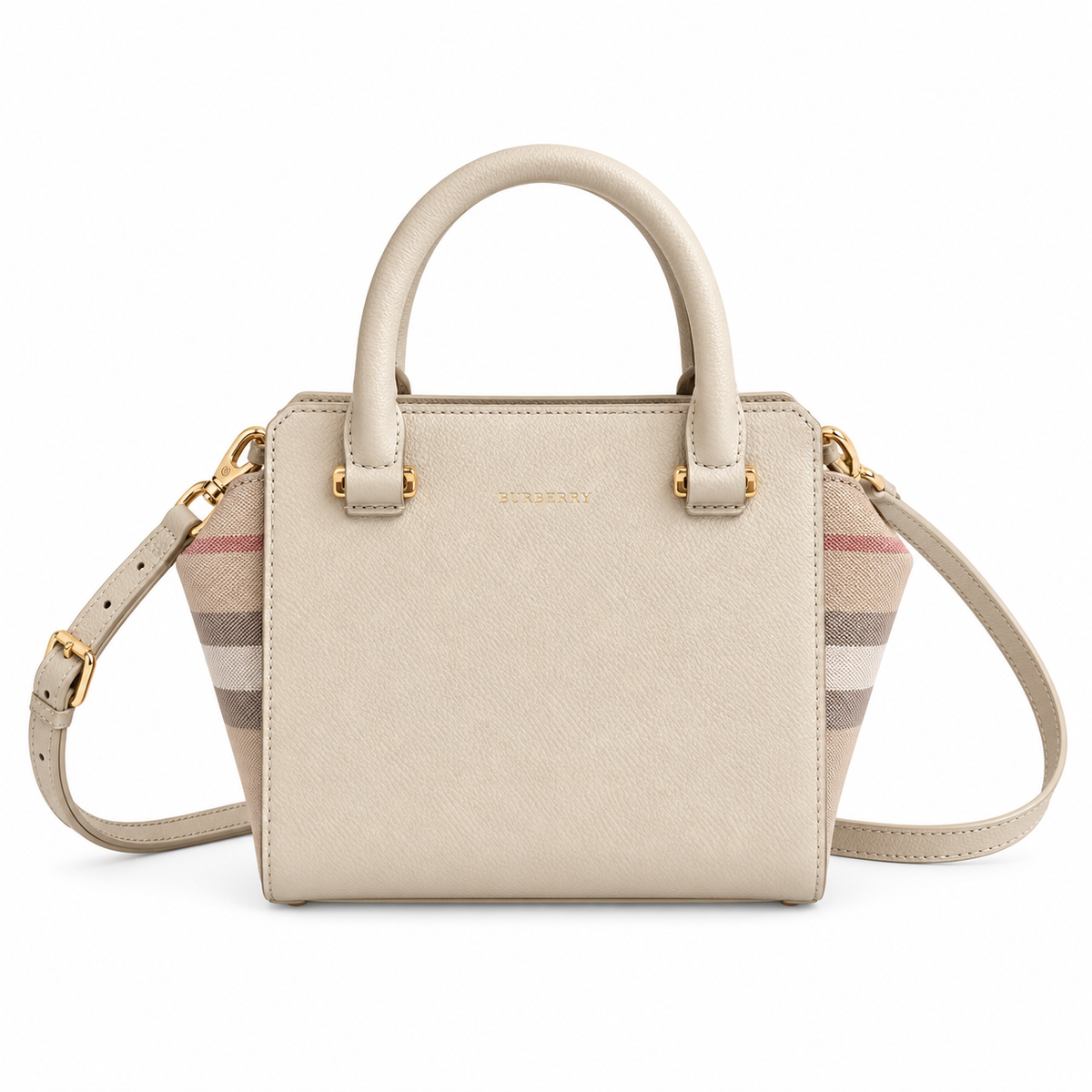 Burberry Cream Check-Panel Top Handle Crossbody