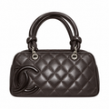 Chanel Cambon Dark Brown Quilted CC Bowler Bag Silver Hardware