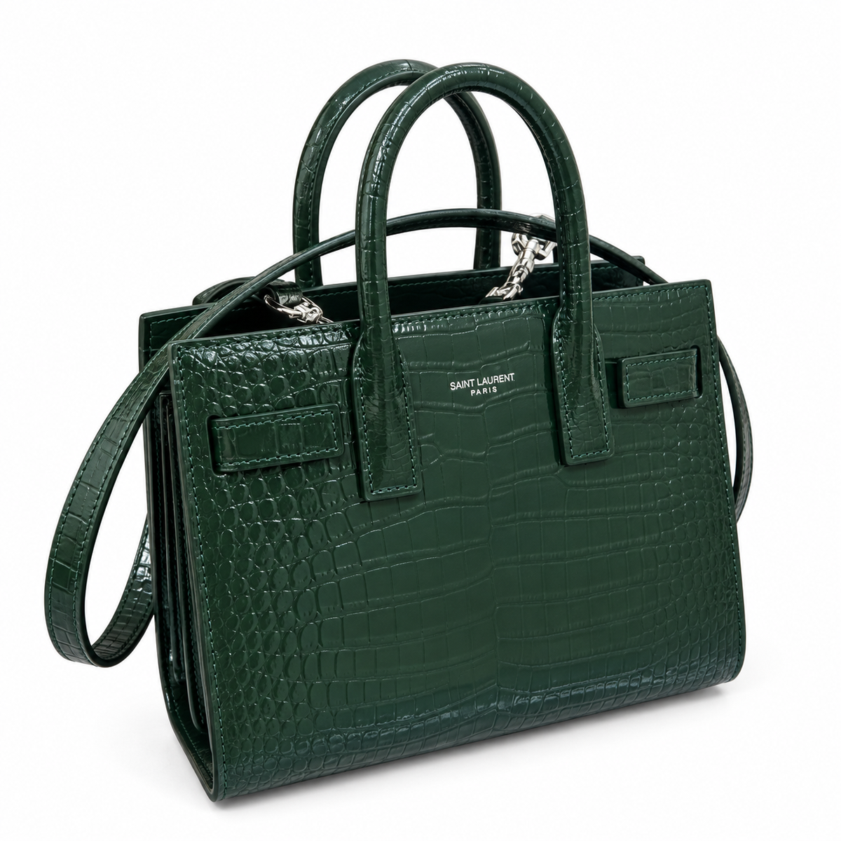 Saint Laurent Sac de Jour Bag – Forest Green Croc Embossed