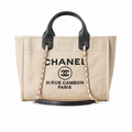 Chanel Deauville Large Tote Natural Ecru Canvas | CHANEL 31 Rue Cambon Paris Print — 39cm