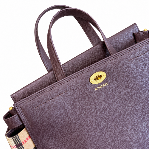 Burberry Check-Panel Dark Brown Top Handle Bag