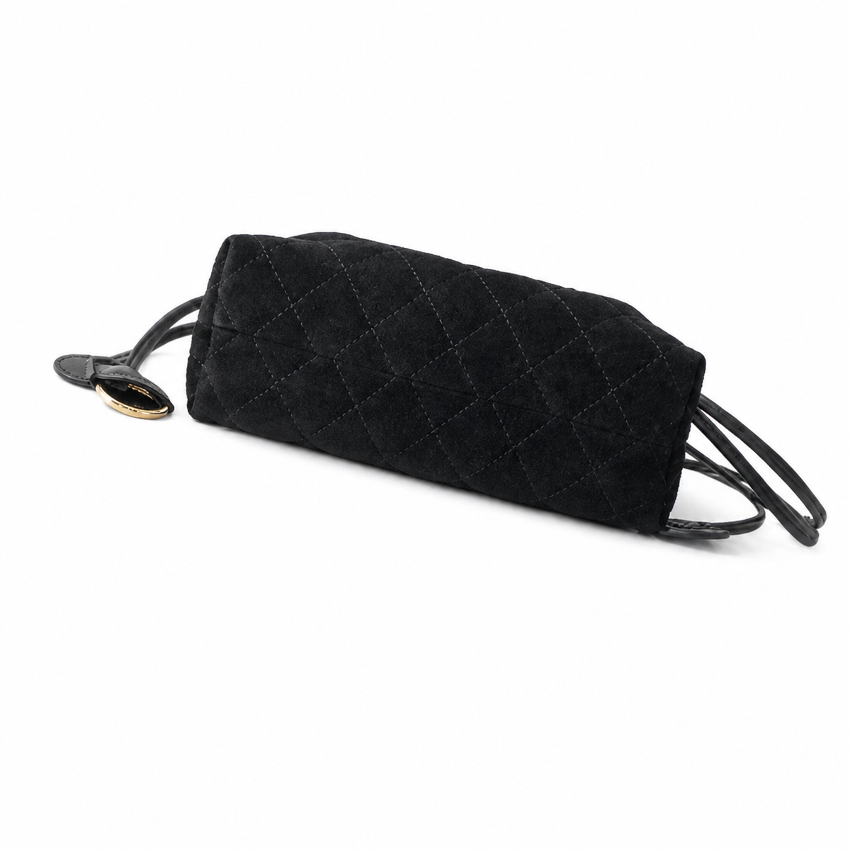 Chanel Quilted Suede Drawstring Bucket Bag Black Gold Hardware