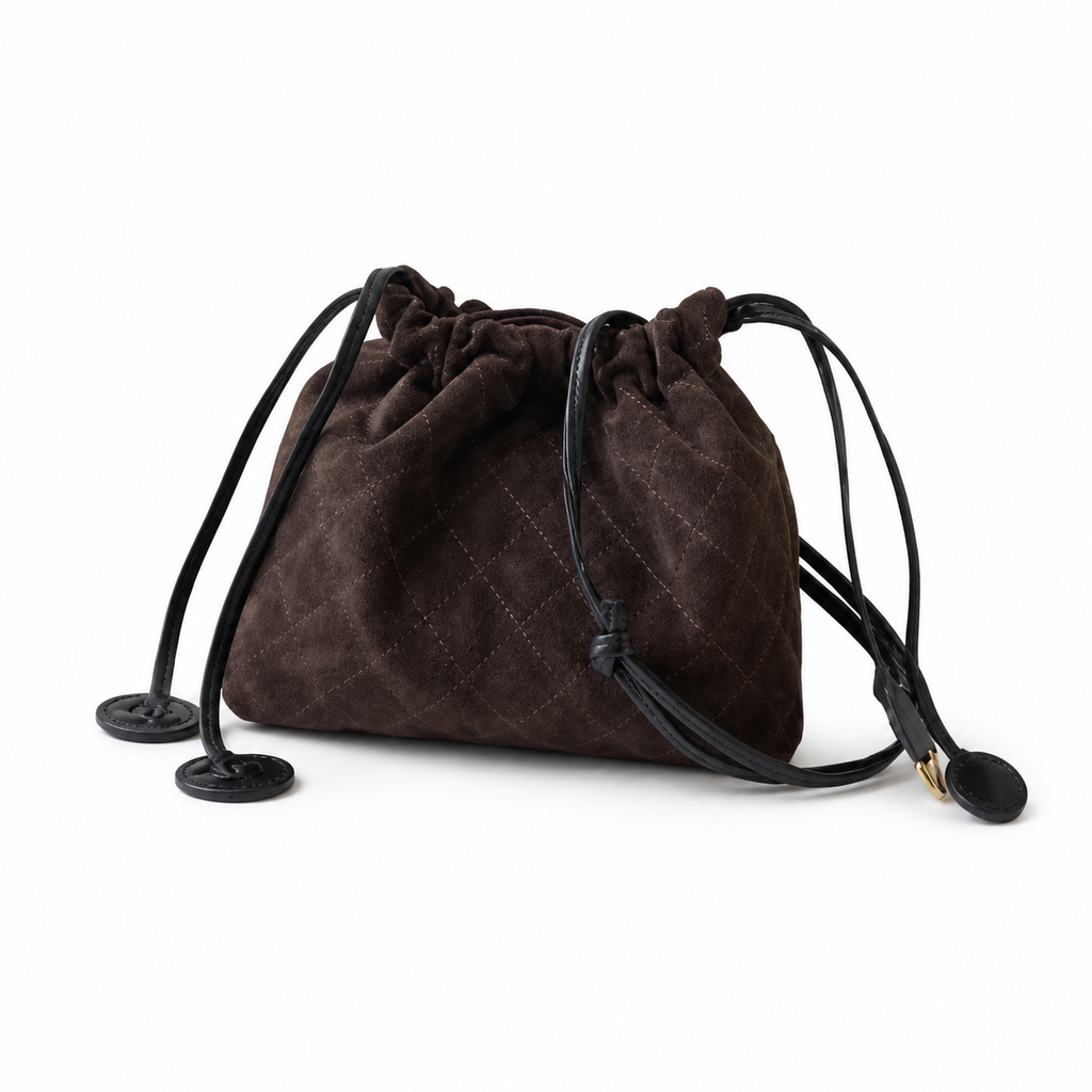 Chanel Quilted Suede Drawstring Bucket Bag Chocolate Gold Hardware