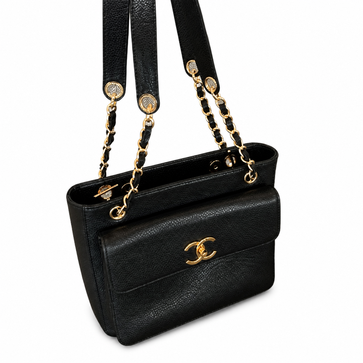 Chanel Caviar CC Tote with Front Flap Pocket