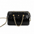 Chanel Deauville Croc-Embossed Black Zip Chain Bag