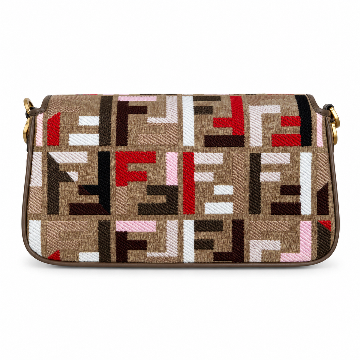 Fendi FF Shoulder Bag – Jacquard Canvas & Leather Trim, Flap Closure, 26cm