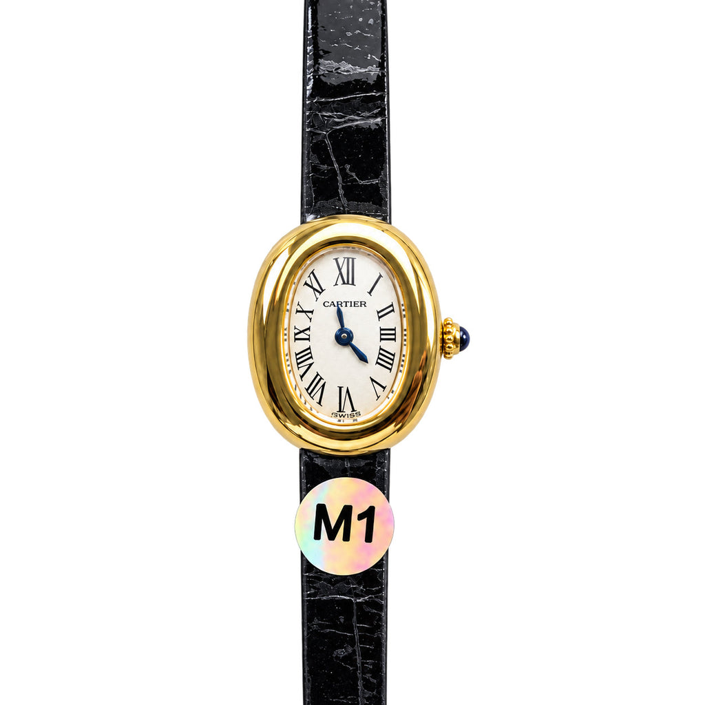 Cartier Baignoire 18K Yellow Gold Oval Luxury Watch Black Alligator Strap Swiss Made