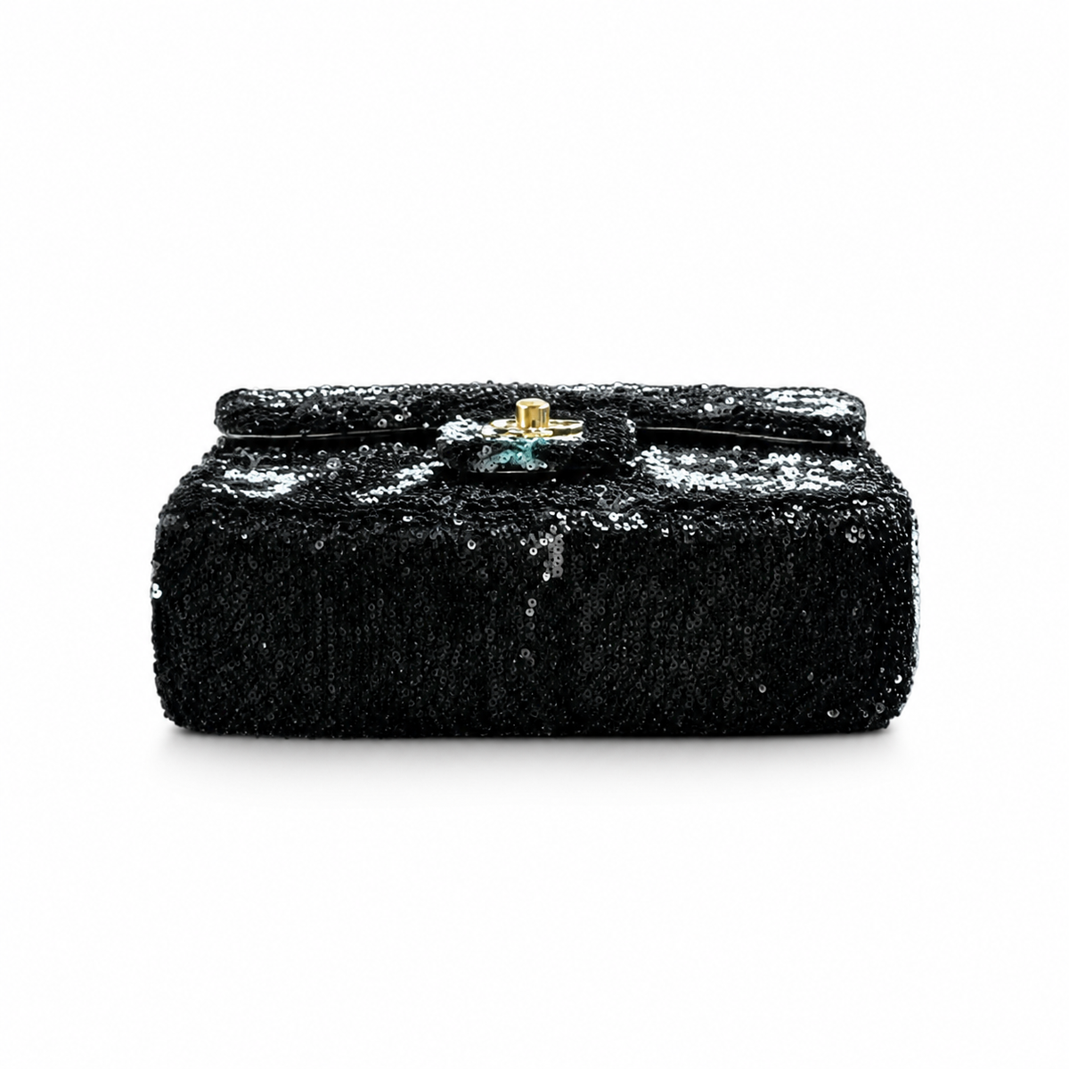 Chanel Classic Flap Black Silver Sequin CC Turn-Lock Bag