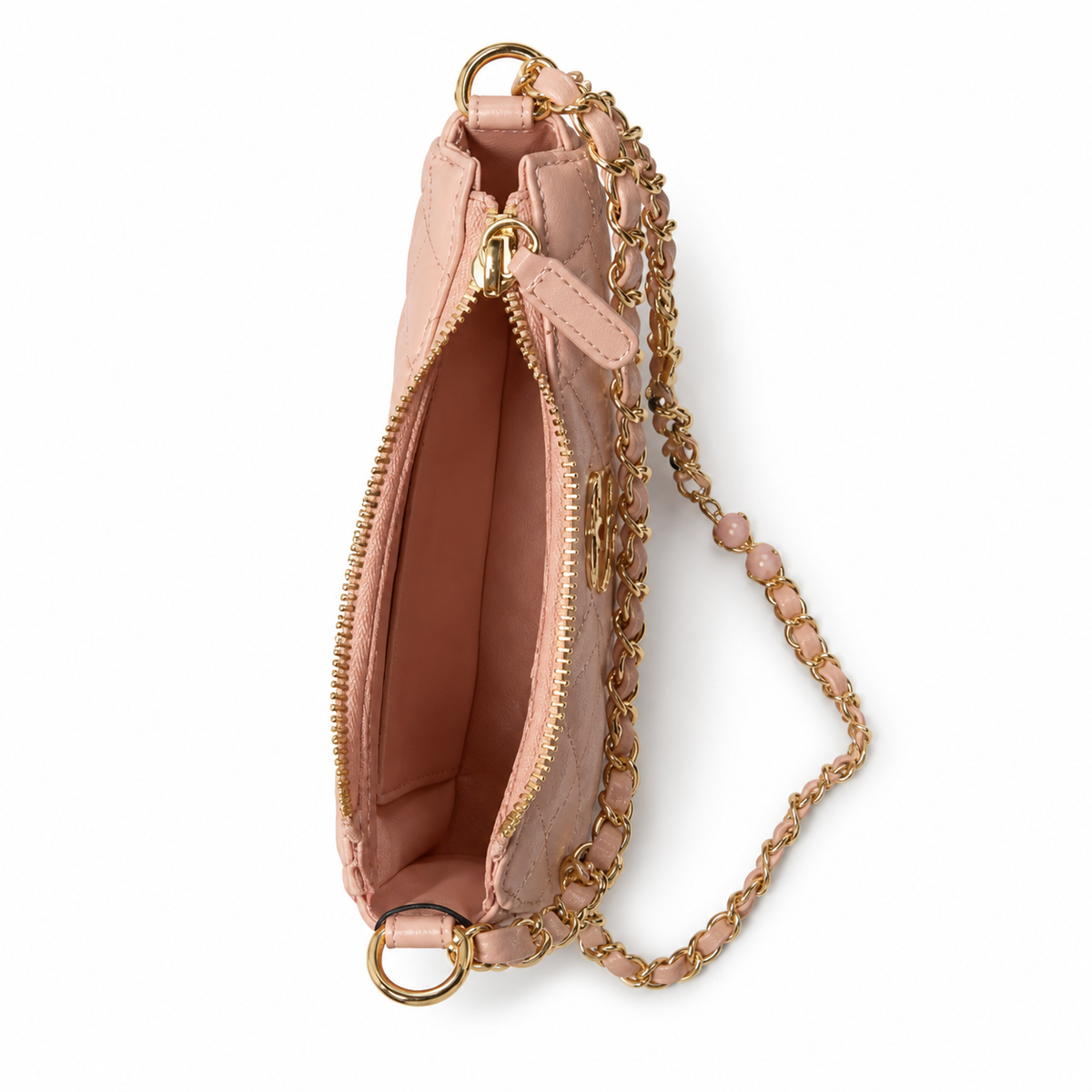 Chanel Blush Quilted Crescent Chain Shoulder Bag