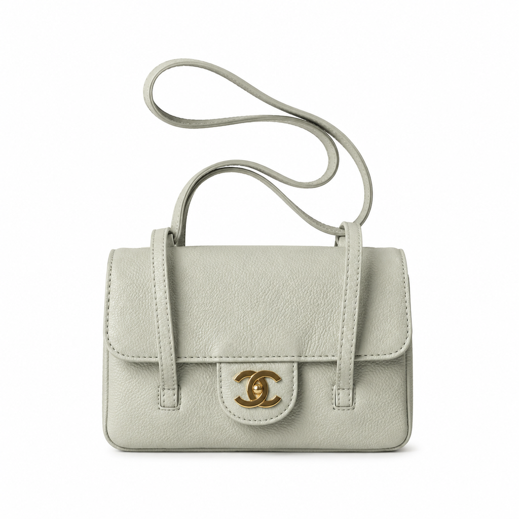Chanel Pearl Grey Caviar Mini Flap Bag | Oversized CC Turn-Lock & Leather Strap