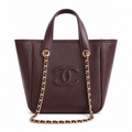 Chanel Small Shopping Tote Burgundy Oxblood Quilted Lambskin | Embossed CC & Gold Chain — 21cm