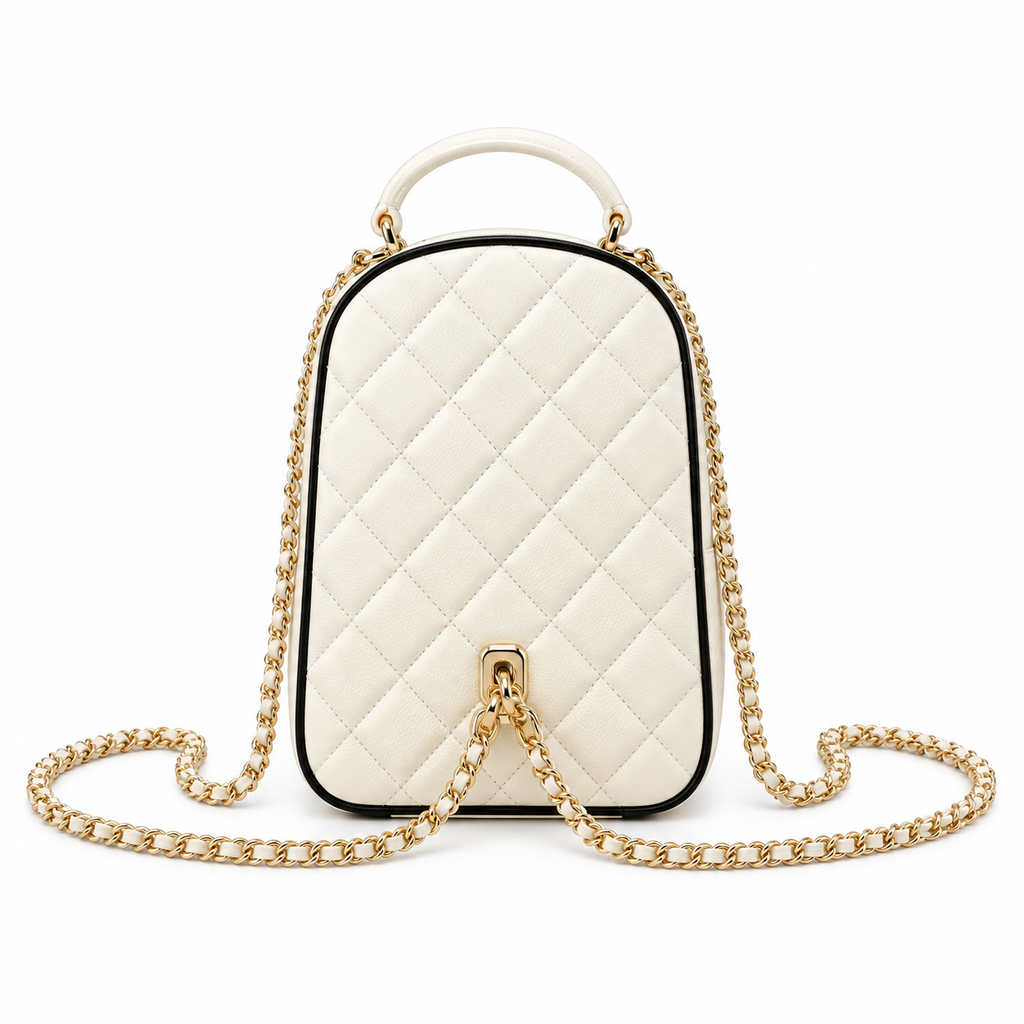 Chanel Quilted Lambskin Mini Backpack Ivory Black Border 18×13×9cm