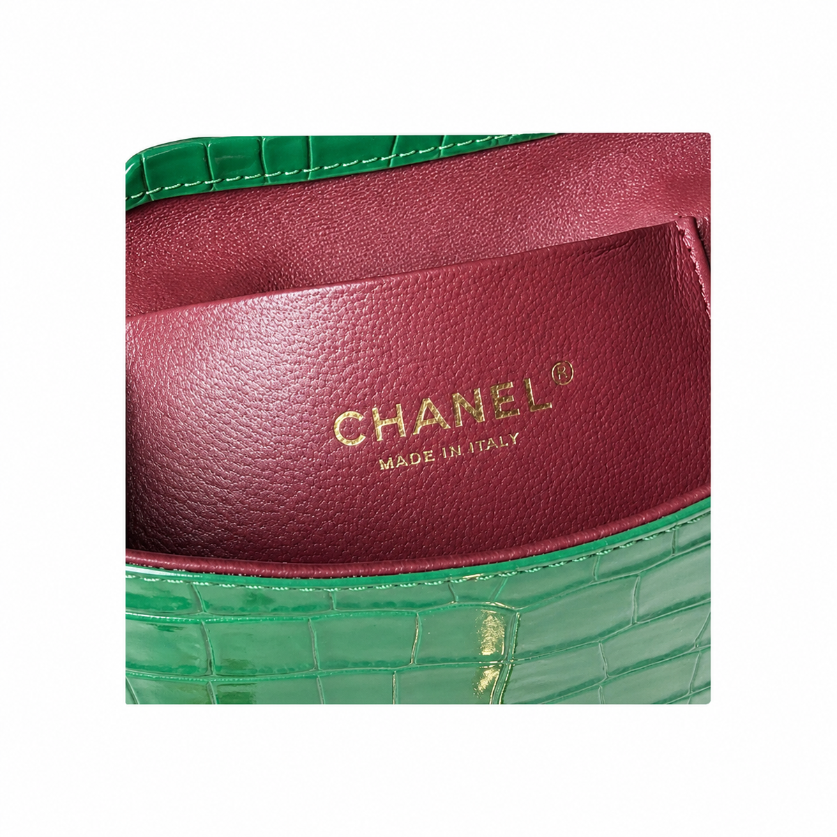 Chanel Mini Flap Croc-Embossed Emerald Top Handle Bag