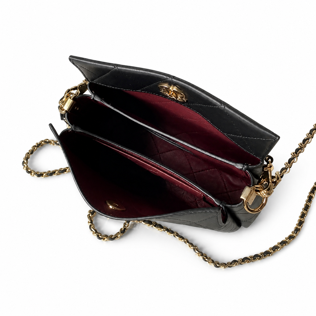 Chanel Black Quilted Lambskin Camellia Clasp Top Handle Bag