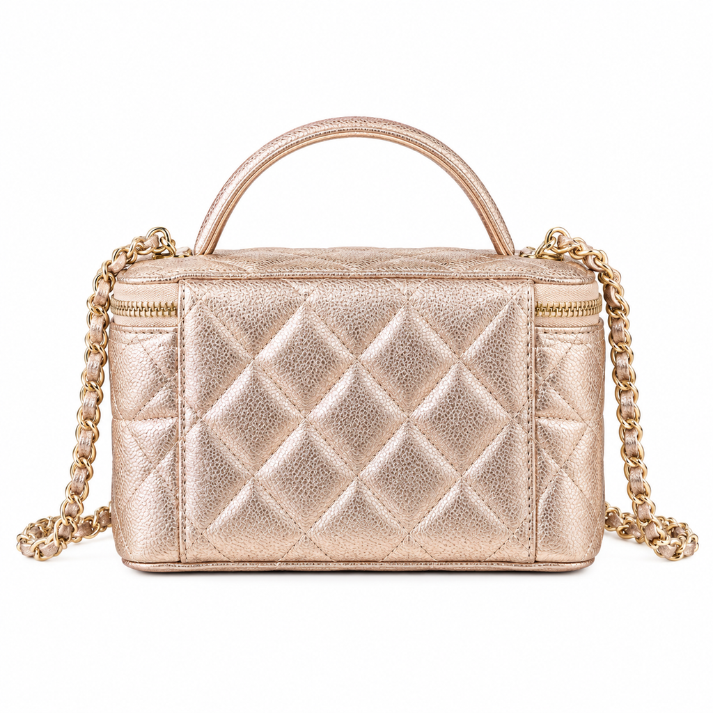 Chanel Quilted Metallic Caviar Vanity Case Rose Gold 17cm