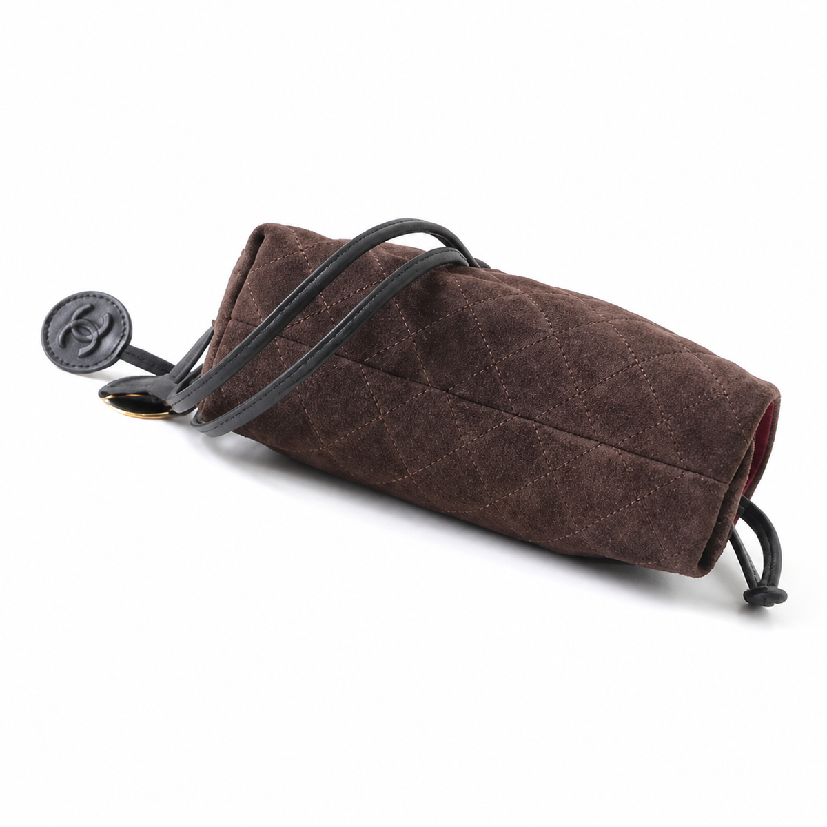 Chanel Quilted Suede Drawstring Bucket Bag Chocolate Gold Hardware