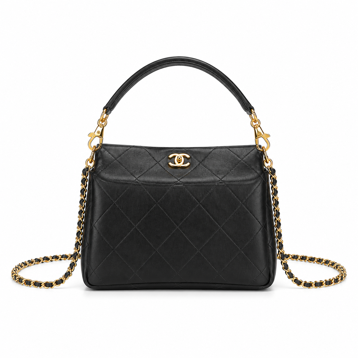 Chanel 22 Mini Shopping Bag Black Quilted Lambskin | CHANEL Tag & Burgundy Interior — 23cm