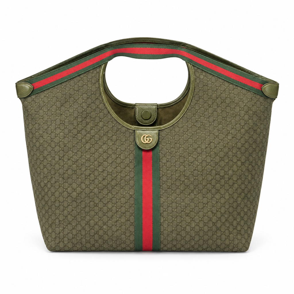 Gucci Ophidia GG Supreme Web Stripe Tote in Olive