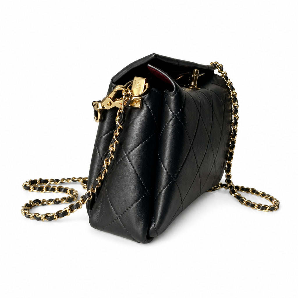 Chanel Black Quilted Lambskin Camellia Clasp Top Handle Bag