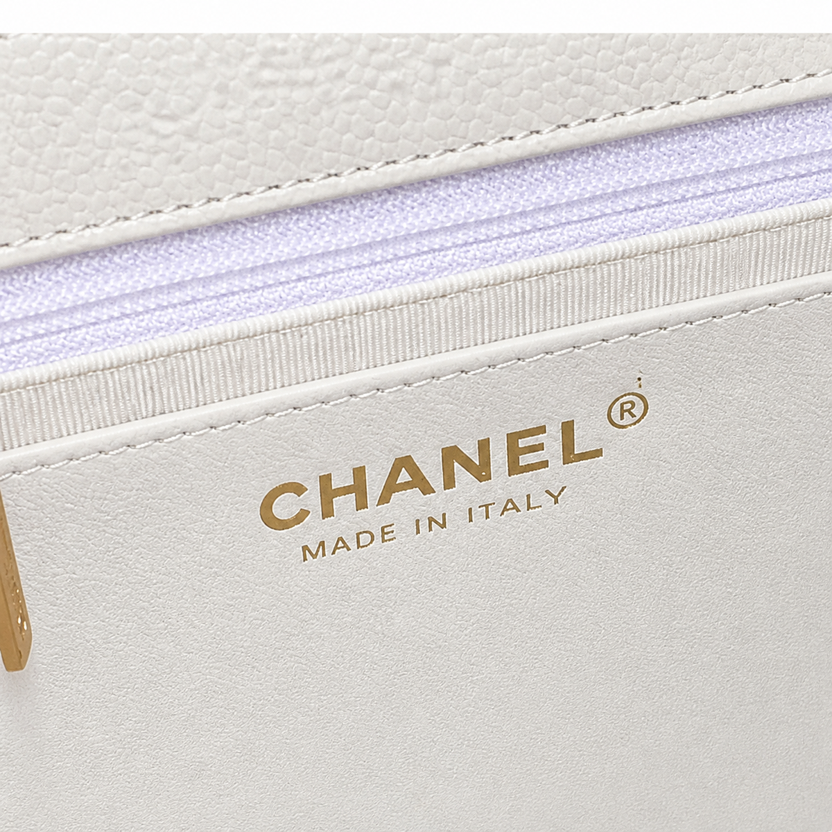 Chanel White Caviar Classic Flap Bag CC Charm