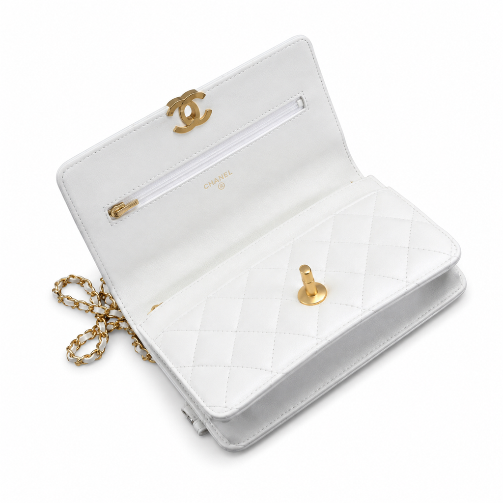 Chanel Ivory Quilted Top-Handle Chain Crossbody Bag