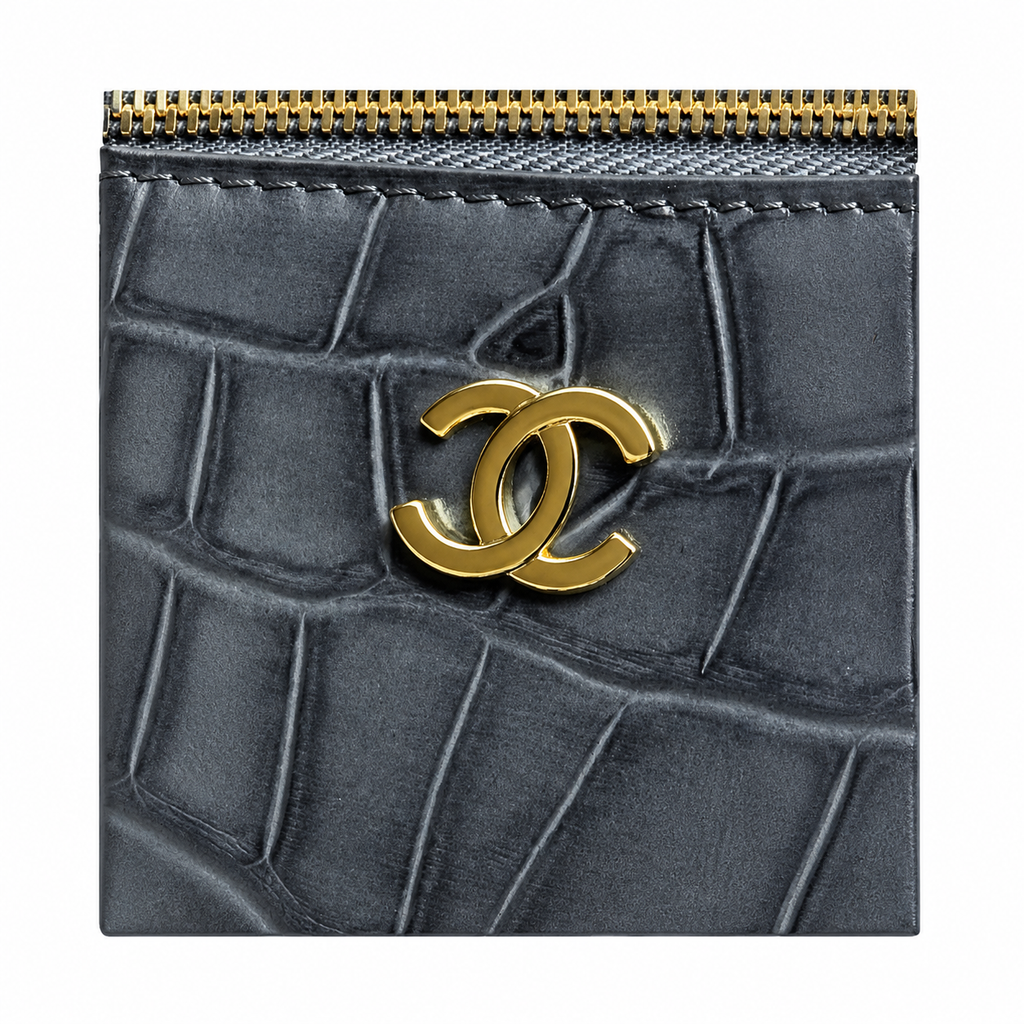 Chanel Croc-Embossed Zip Top Handle Chain Bag in Grey