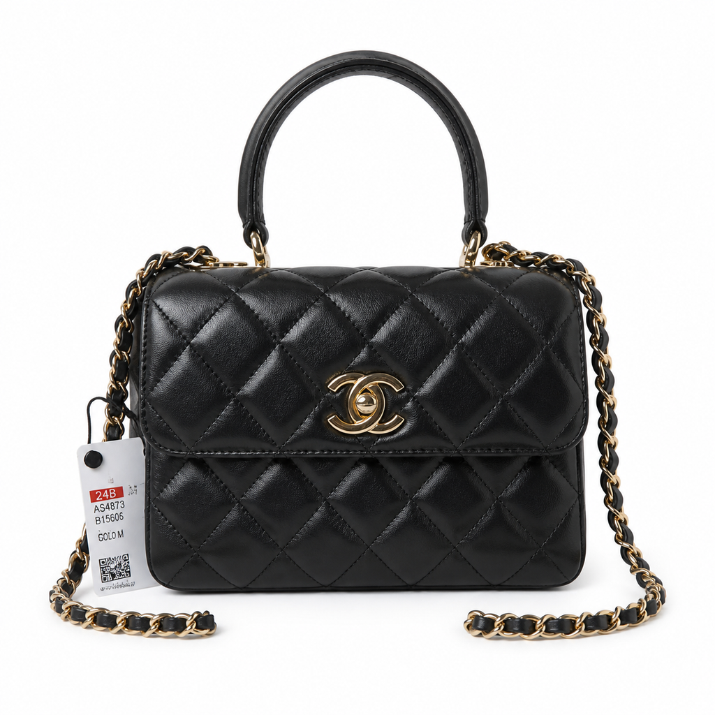 Chanel Trendy CC Top Handle Flap Bag Black Lambskin Gold