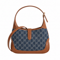 Gucci Jackie 1961 Small Hobo in Blue GG Denim Canvas with Cognac Trim