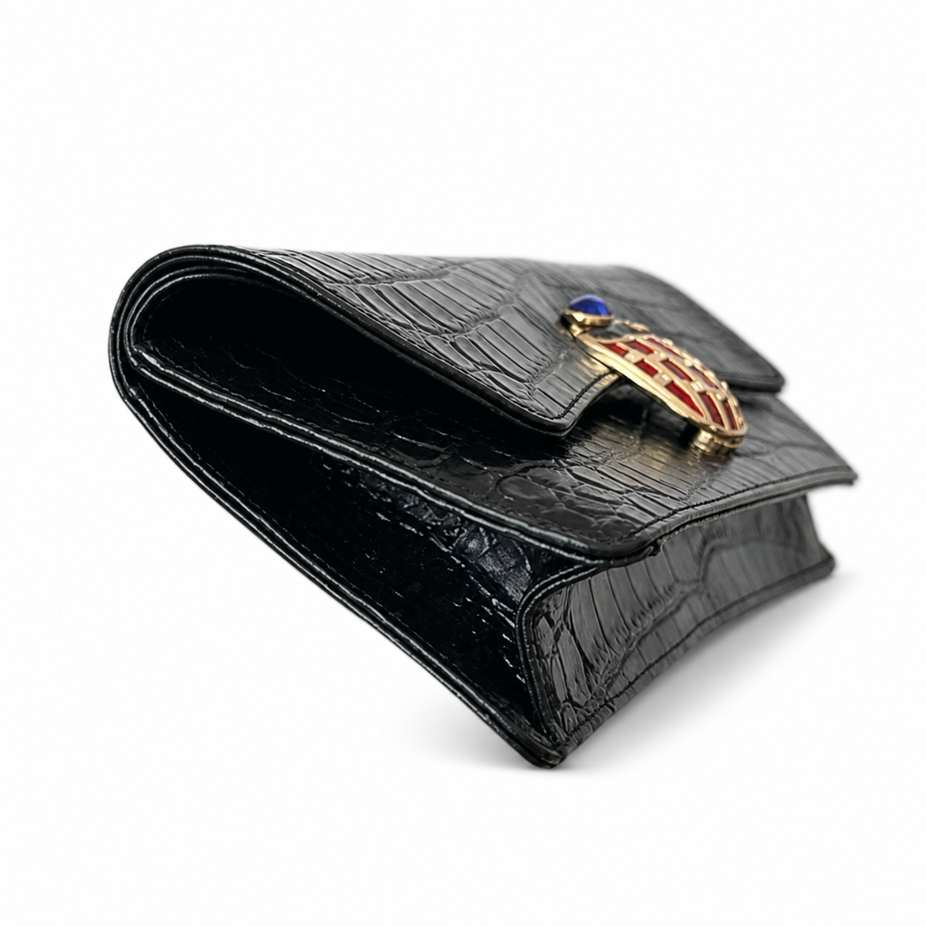 Chanel Croc-Embossed Jewel Clasp Clutch