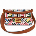 Fendi FF Shoulder Bag – Jacquard Canvas & Leather Trim, Flap Closure, 26cm