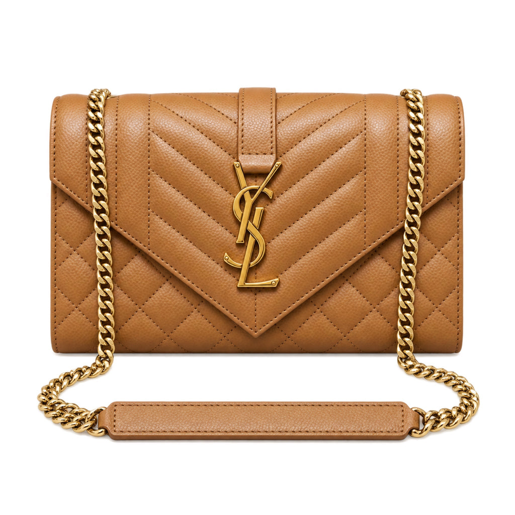 Saint Laurent YSL Envelope Small Bag – Camel Quilted Leather
