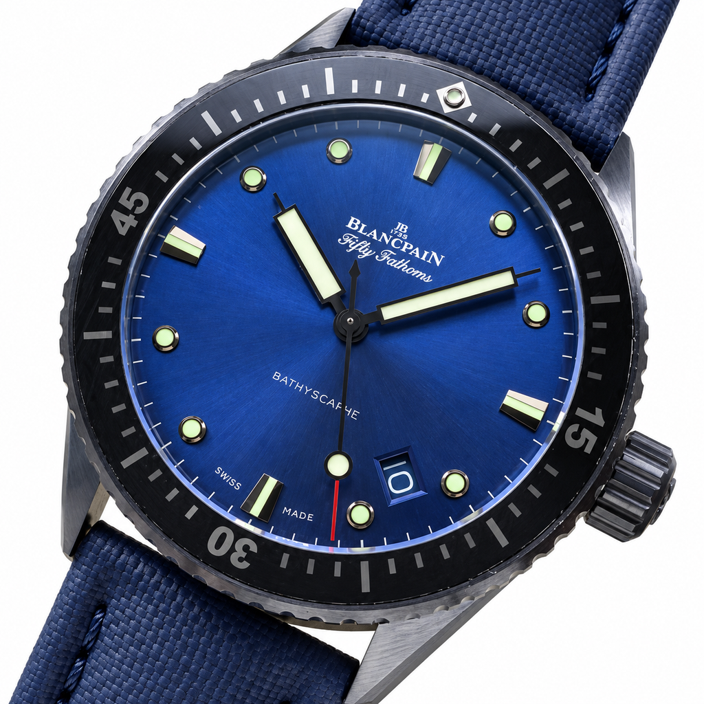 Blancpain Fifty Fathoms Bathyscaphe Blue Dial Date Steel Dive Watch