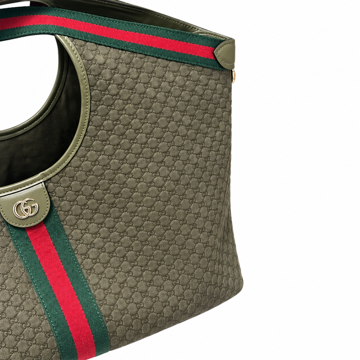 Gucci Ophidia GG Supreme Web Stripe Tote in Olive